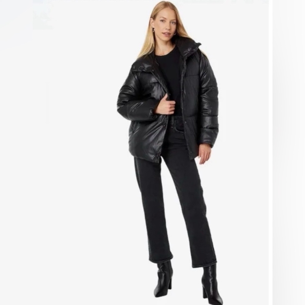 NVLT Anthropologie black faux leather puffer jacket Size L